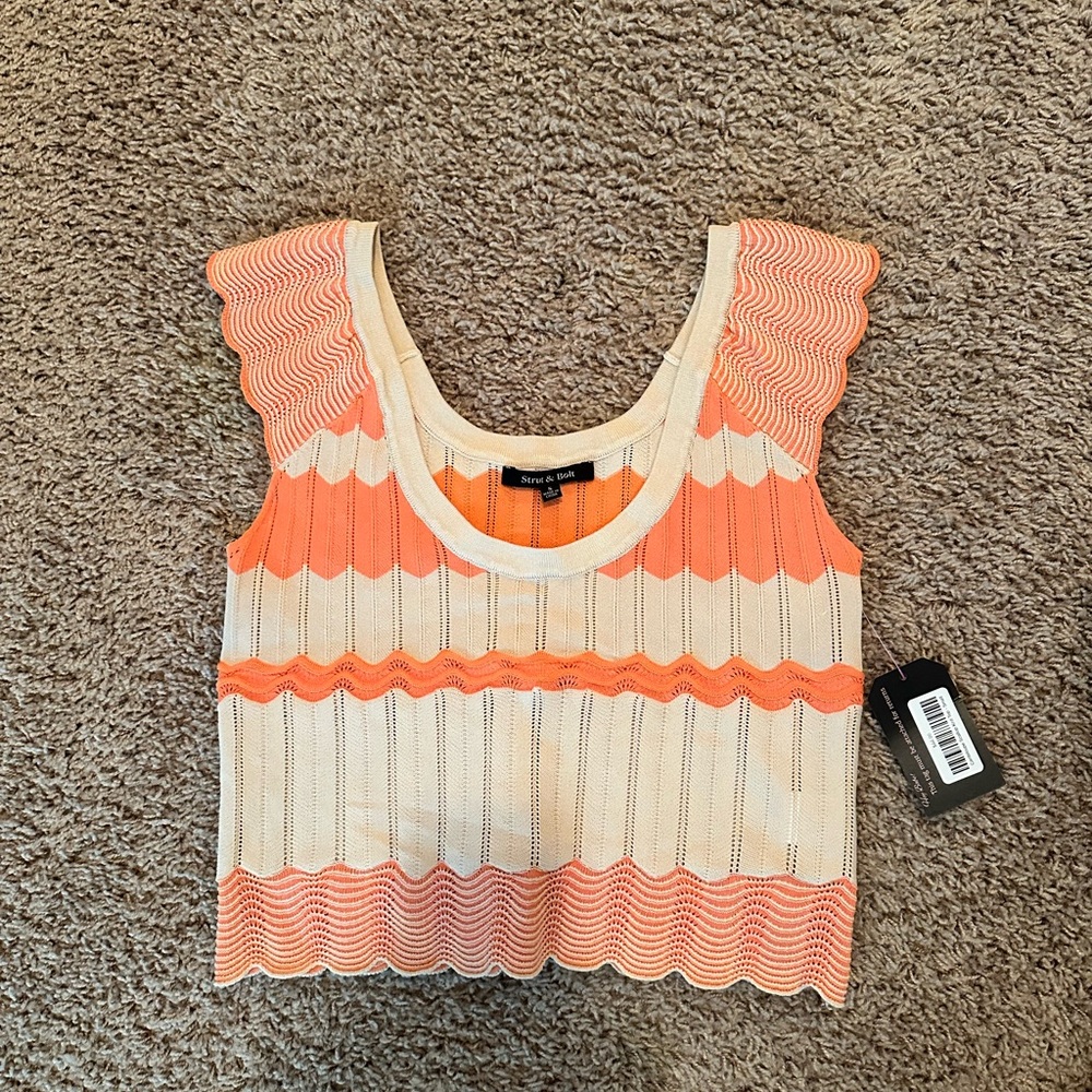 Strut & Bolt orange and taupe top, size small, NWT